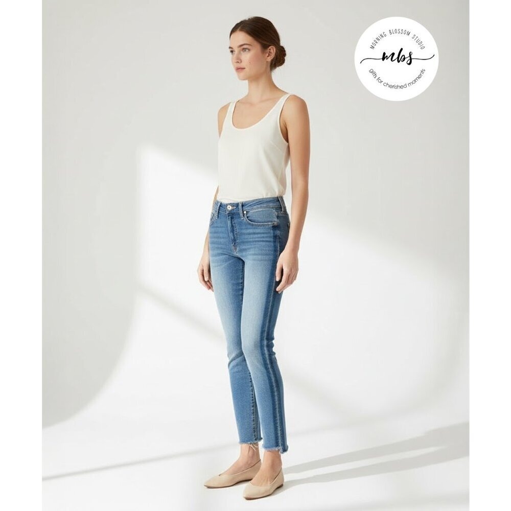 Mother Stunner Zip Ankle Step Fray Mid Rise Skinny Jeans Blue Women 26